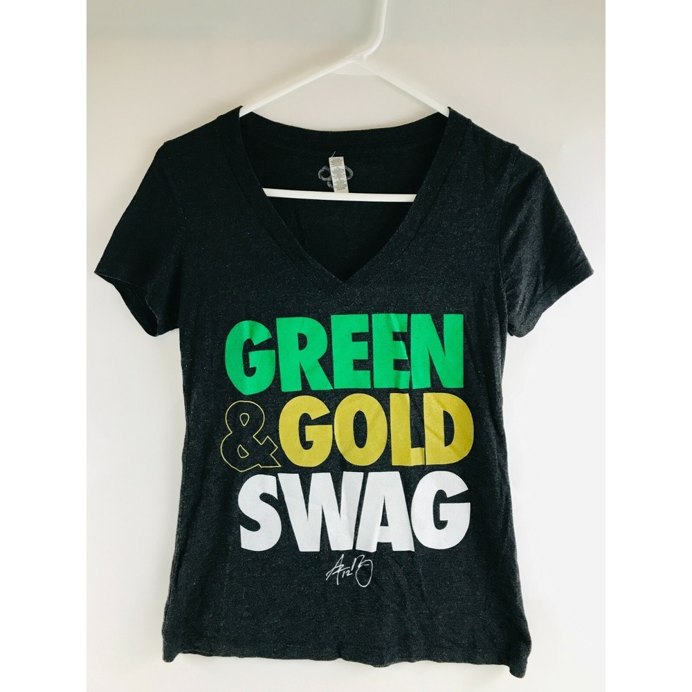 Pro Merch Aaron Rodgers T-Shirt Women's Size M Green & Gold Swag NFL V-neck